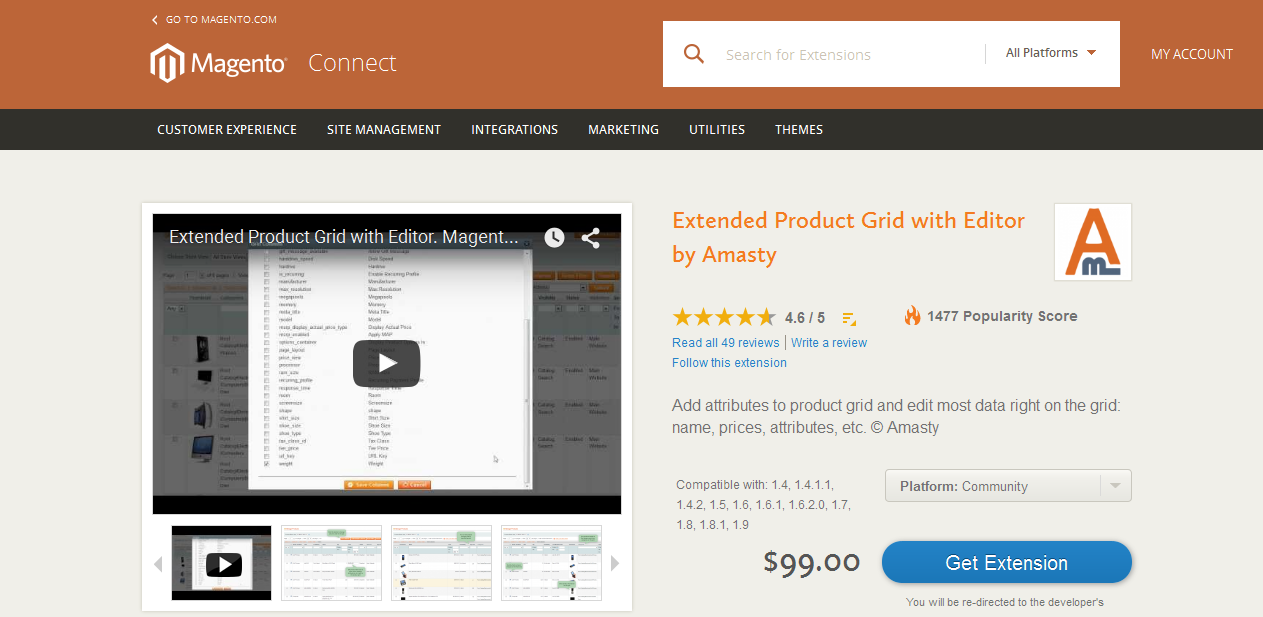 Extended Product Grid with Editor by Amasty